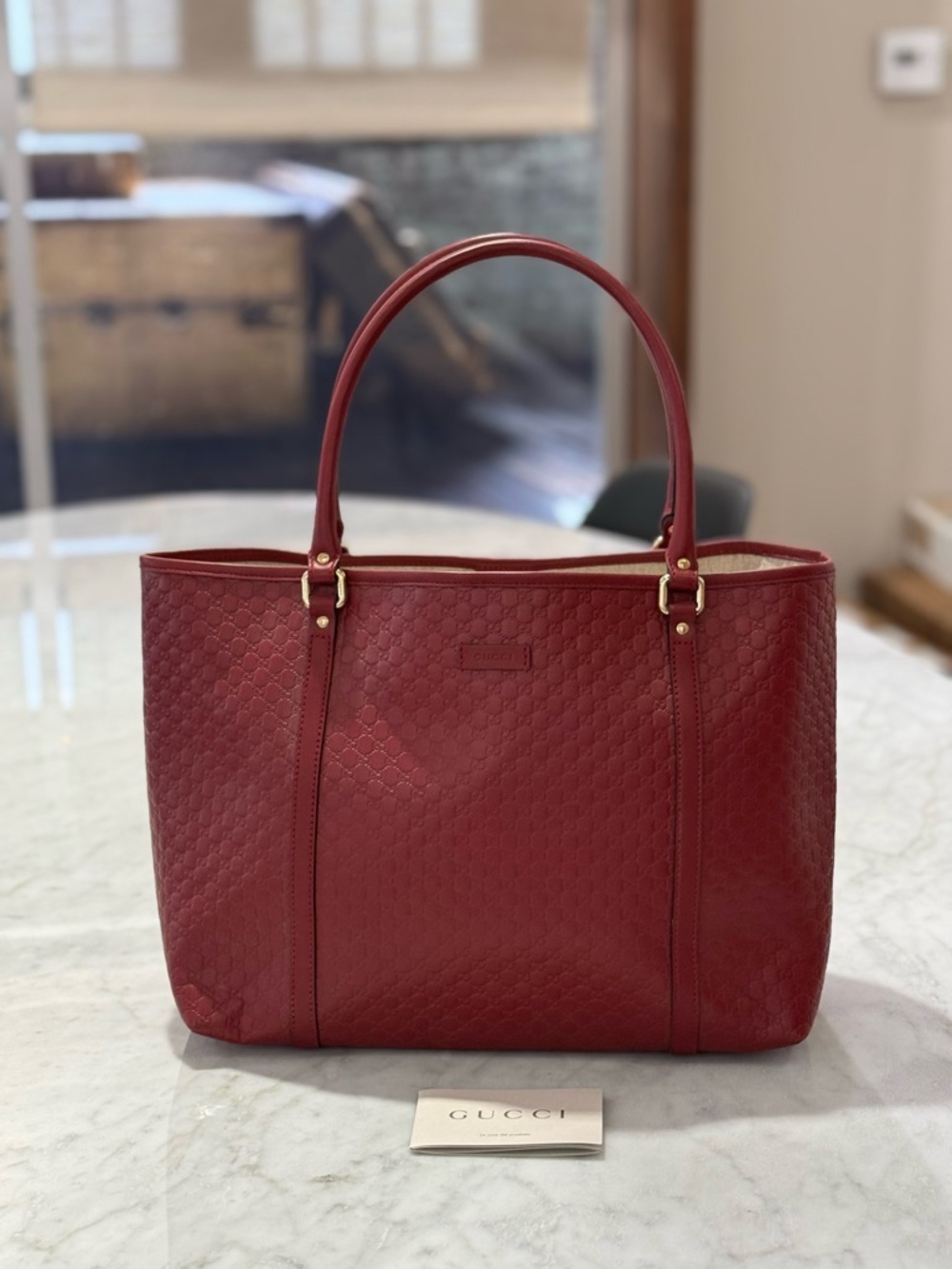 Gucci Quilted Red Leather Tote with Gold Hardware